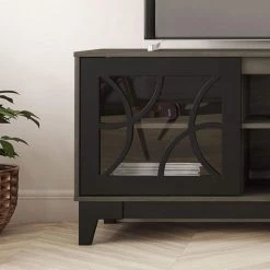 Venus 71 in. Bark Gray and Black Engineered Wood TV Stand Fits TVs Up to 80 in. with Storage Doors by Nexera -Nexera Sales Store bark grey and black nexera tv stands 402324 1d 1000