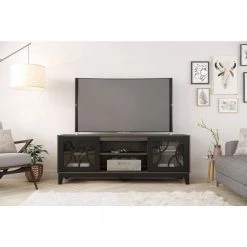 Venus 71 in. Bark Gray and Black Engineered Wood TV Stand Fits TVs Up to 80 in. with Storage Doors by Nexera -Nexera Sales Store bark grey and black nexera tv stands 402324 31 1000