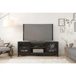 Venus 71 in. Bark Gray and Black Engineered Wood TV Stand Fits TVs Up to 80 in. with Storage Doors by Nexera -Nexera Sales Store bark grey and black nexera tv stands 402324 40 1000
