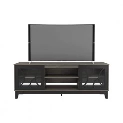 Venus 71 in. Bark Gray and Black Engineered Wood TV Stand Fits TVs Up to 80 in. with Storage Doors by Nexera
