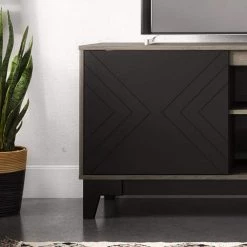Arrow 71 in. Bark Gray and Black Engineered Wood TV Stand Fits TVs Up to 80 in. with Storage Doors by Nexera -Nexera Sales Store bark grey and black nexera tv stands 402326 1d 1000