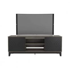 Arrow 71 in. Bark Gray and Black Engineered Wood TV Stand Fits TVs Up to 80 in. with Storage Doors by Nexera