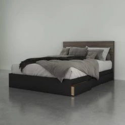 Chinook 81.75 in. W Bark Grey Laminate, Black Melamine/Laminate Queen Size Wood Frame Platform Bed/3 Drawers & Headboard by Nexera -Nexera Sales Store bark grey laminate black melamine laminate nexera platform beds 402383 31 1000