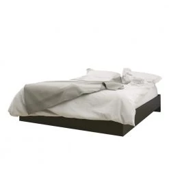 Apollo 76 in. W Bark Grey Laminate, Black Melamine & Laminate Full Size Wood Frame Platform Bed with Headboard by Nexera