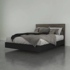 Apollo 81.75 in. W Bark Grey Laminate, Black Melamine & Laminate Queen Size Wood Frame Platform Bed with Headboard by Nexera -Nexera Sales Store bark grey laminate black melamine laminate nexera platform beds 402386 31 1000
