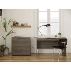 Arobas 47.75 in. W Rectangular Bark Grey Laminate 1-Drawer Writing Desk with 3 Drawer File Cabinet Bark Grey by Nexera -Nexera Sales Store bark grey laminate nexera computer desks 403028 31 1000