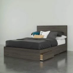 Elephant 76 in. W Bark Grey Laminate Full Size Wood Frame Platform Bed with 3 Drawers and Headboard by Nexera -Nexera Sales Store bark grey laminate nexera platform beds 402359 31 1000