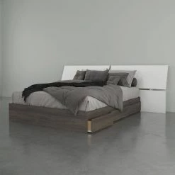 Scenario 81.75 in. W Bark Grey Laminate & White Melamine Queen Size Wood Frame Platform Bed with 3 Drawers and Headboard by Nexera 13 Scenario 81.75 in. W Bark Grey Laminate & White Melamine Queen Size Wood Frame Platform Bed with 3 Drawers and Headboard by Nexera -Nexera Sales Store bark grey laminate white melamine nexera platform beds 402362 31 1000