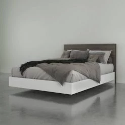 Pure 81.75 in. W Bark Grey Laminate & White Melamine Queen Size Wood Frame Platform Bed with Headboard by Nexera -Nexera Sales Store bark grey laminate white melamine nexera platform beds 402374 31 1000