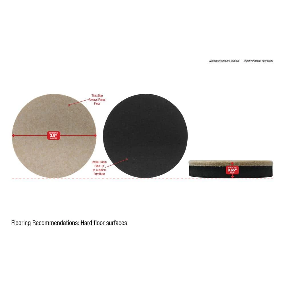 3-1/2 in. Beige Felt Heavy Duty Furniture Slider Pads for Hard Floors (4-Pack) by Shepherd 12 3-1/2 in. Beige Felt Heavy Duty Furniture Slider Pads for Hard Floors (4-Pack) by Shepherd - Image 10