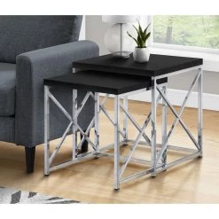 2 Piece Square Nesting Accent Table Set, Black and Chrome by Monarch Specialties -Nexera Sales Store black and chrome monarch specialties end side tables vm 3352 31 1000