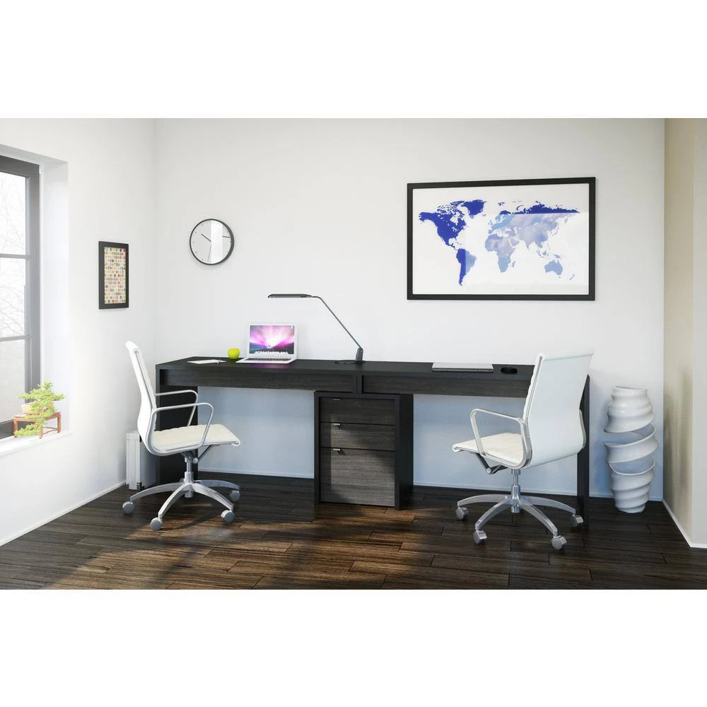 Sereni-T 48 in. Rectangular Black and Ebony Melamine Wood 2 Reversible Writing Desk panels with 3 Drawer Filing Cabinet by Nexera 7 Sereni-T 48 in. Rectangular Black and Ebony Melamine Wood 2 Reversible Writing Desk panels with 3 Drawer Filing Cabinet by Nexera - Image 5