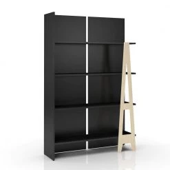 Atypik 60 in.Black and Plywood Wood 4-Shelf Etagere Bookcase with Avant-garde detail by Nexera -Nexera Sales Store black and plywood nexera bookcases bookshelves 608506 4f 1000