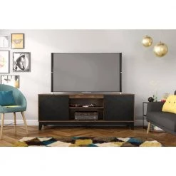 Hexagon 72 in. Black and Truffle TV Stand Fits TV's up to 80 in. with Cable Management and 2-Doors by Nexera -Nexera Sales Store black and truffle nexera tv stands 402725 31 1000