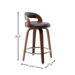 24.8 in. Seat Height Black Faux Leather Modern Barrel Swivel Counter Stool with Round Metal Kickplate by ELUXURY 12 24.8 in. Seat Height Black Faux Leather Modern Barrel Swivel Counter Stool with Round Metal Kickplate by ELUXURY -Nexera Sales Store black faux leather walnut finish eluxury bar stools hbt1250 fl13 bk 40 1000