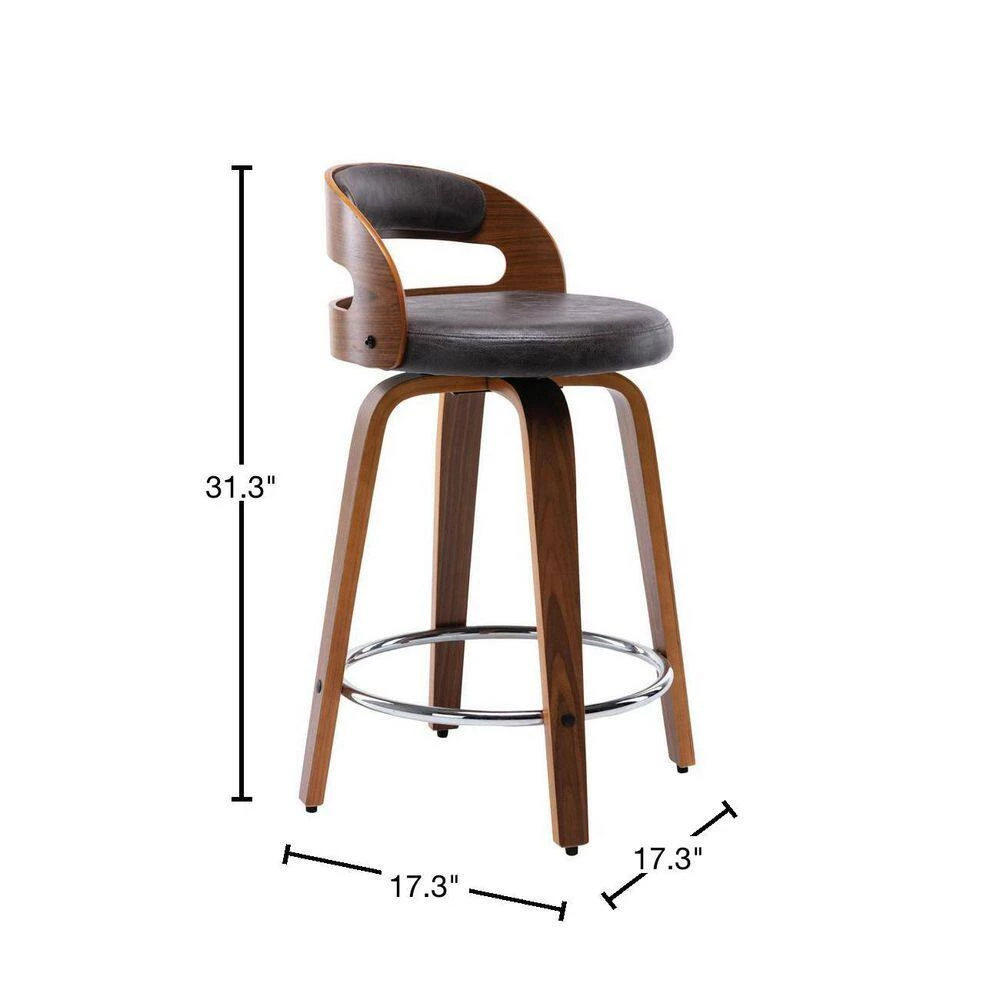 24.8 in. Seat Height Black Faux Leather Modern Barrel Swivel Counter Stool with Round Metal Kickplate by ELUXURY 4 24.8 in. Seat Height Black Faux Leather Modern Barrel Swivel Counter Stool with Round Metal Kickplate by ELUXURY - Image 3