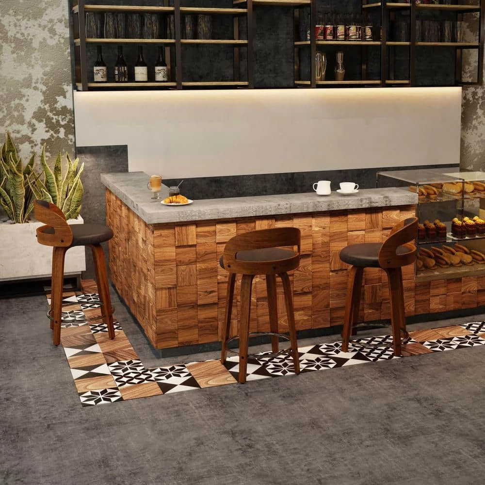 24.8 in. Seat Height Black Faux Leather Modern Barrel Swivel Counter Stool with Round Metal Kickplate by ELUXURY 9 24.8 in. Seat Height Black Faux Leather Modern Barrel Swivel Counter Stool with Round Metal Kickplate by ELUXURY - Image 8