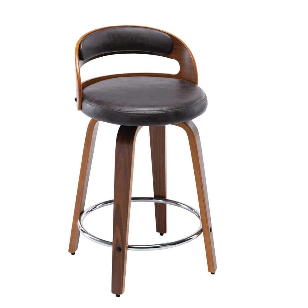 24.8 in. Seat Height Black Faux Leather Modern Barrel Swivel Counter Stool with Round Metal Kickplate by ELUXURY 2 24.8 in. Seat Height Black Faux Leather Modern Barrel Swivel Counter Stool with Round Metal Kickplate by ELUXURY
