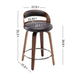 24.8 in. Seat Height Black Faux Leather Modern Barrel Swivel Counter Stool with Round Metal Kickplate by ELUXURY 16 24.8 in. Seat Height Black Faux Leather Modern Barrel Swivel Counter Stool with Round Metal Kickplate by ELUXURY -Nexera Sales Store black faux leather walnut finish eluxury bar stools hbt1250 fl13 bk c3 1000