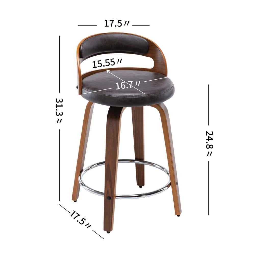 24.8 in. Seat Height Black Faux Leather Modern Barrel Swivel Counter Stool with Round Metal Kickplate by ELUXURY 8 24.8 in. Seat Height Black Faux Leather Modern Barrel Swivel Counter Stool with Round Metal Kickplate by ELUXURY - Image 7