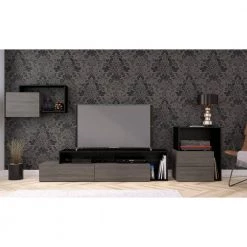 Damask Bark Grey & Black 72 inch Entertainment Center by Nexera -Nexera Sales Store black melamine and bark grey laminate finish nexera tv stands 112045 31 1000