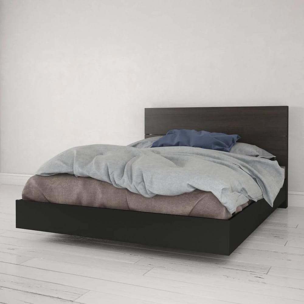 Opaci-T 81.75 in. W Black Melamine and Ebony Laminate Queen Size Wood Frame Platform Bed with Headboard by Nexera 8 Opaci-T 81.75 in. W Black Melamine and Ebony Laminate Queen Size Wood Frame Platform Bed with Headboard by Nexera - Image 6