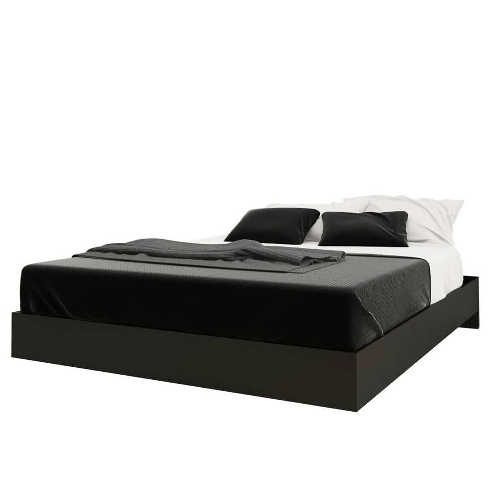 Opaci-T 81.75 in. W Black Melamine and Ebony Laminate Queen Size Wood Frame Platform Bed with Headboard by Nexera 4 Opaci-T 81.75 in. W Black Melamine and Ebony Laminate Queen Size Wood Frame Platform Bed with Headboard by Nexera - Image 2