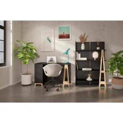 Atypik 47.25 in. W Rectangular Black Melamine, Black Matte Lacquer and Plywood 2-Drawer Writing Desk with Bookcase by Nexera -Nexera Sales Store black melamine black matte lacquer plywood nexera computer desks 403037 31 1000