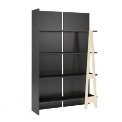 Atypik 47.25 in. W Rectangular Black Melamine, Black Matte Lacquer and Plywood 2-Drawer Writing Desk with Bookcase by Nexera -Nexera Sales Store black melamine black matte lacquer plywood nexera computer desks 403037 c3 1000
