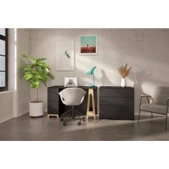 Atypik 47.25 in. W Rectangular Black Melamine, Black Matte Lacquer and Plywood 2-Drawer Writing Desk by Nexera -Nexera Sales Store black melamine black matte lacquer plywood nexera computer desks 403043 31 1000