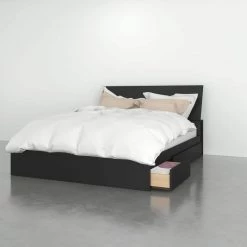 Epik 81.75 in. W Black Melamine Queen Size Wood Frame Platform Bed with 3 Drawers and Headboard by Nexera -Nexera Sales Store black melamine nexera platform beds 402260 31 1000