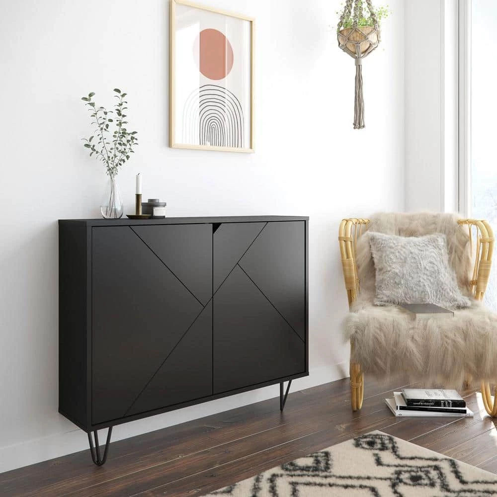Slim Black Accent Cabinet with 2-Doors by Nexera 6 Slim Black Accent Cabinet with 2-Doors by Nexera - Image 5