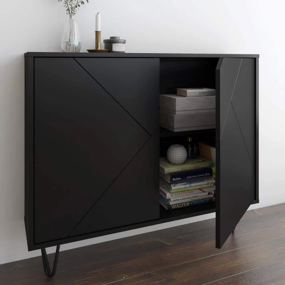 Slim Black Accent Cabinet with 2-Doors by Nexera 4 Slim Black Accent Cabinet with 2-Doors by Nexera - Image 3