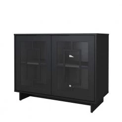 Paragon Black with Rectangular Design Detail Accent Cabinet with 2-Glass Doors by Nexera