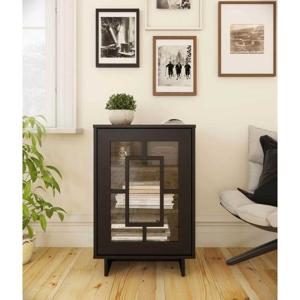 Paragon Black with Rectangular Design Detail Accent Cabinet with 1-Glass Door by Nexera 6 Paragon Black with Rectangular Design Detail Accent Cabinet with 1-Glass Door by Nexera - Image 4