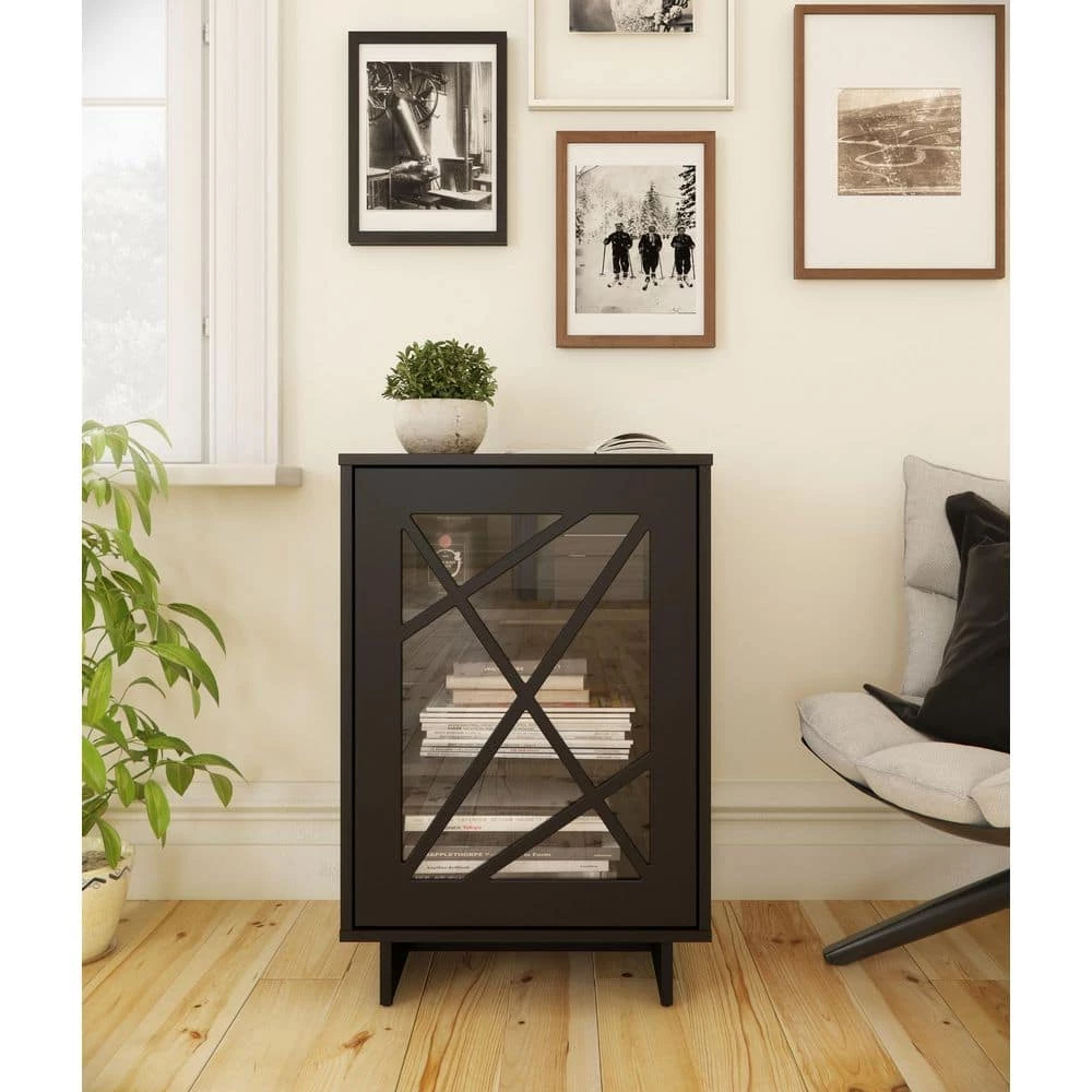 Paragon Black with Rectangular Design Detail Accent Cabinet with 1-Glass Door by Nexera 4 Paragon Black with Rectangular Design Detail Accent Cabinet with 1-Glass Door by Nexera - Image 2