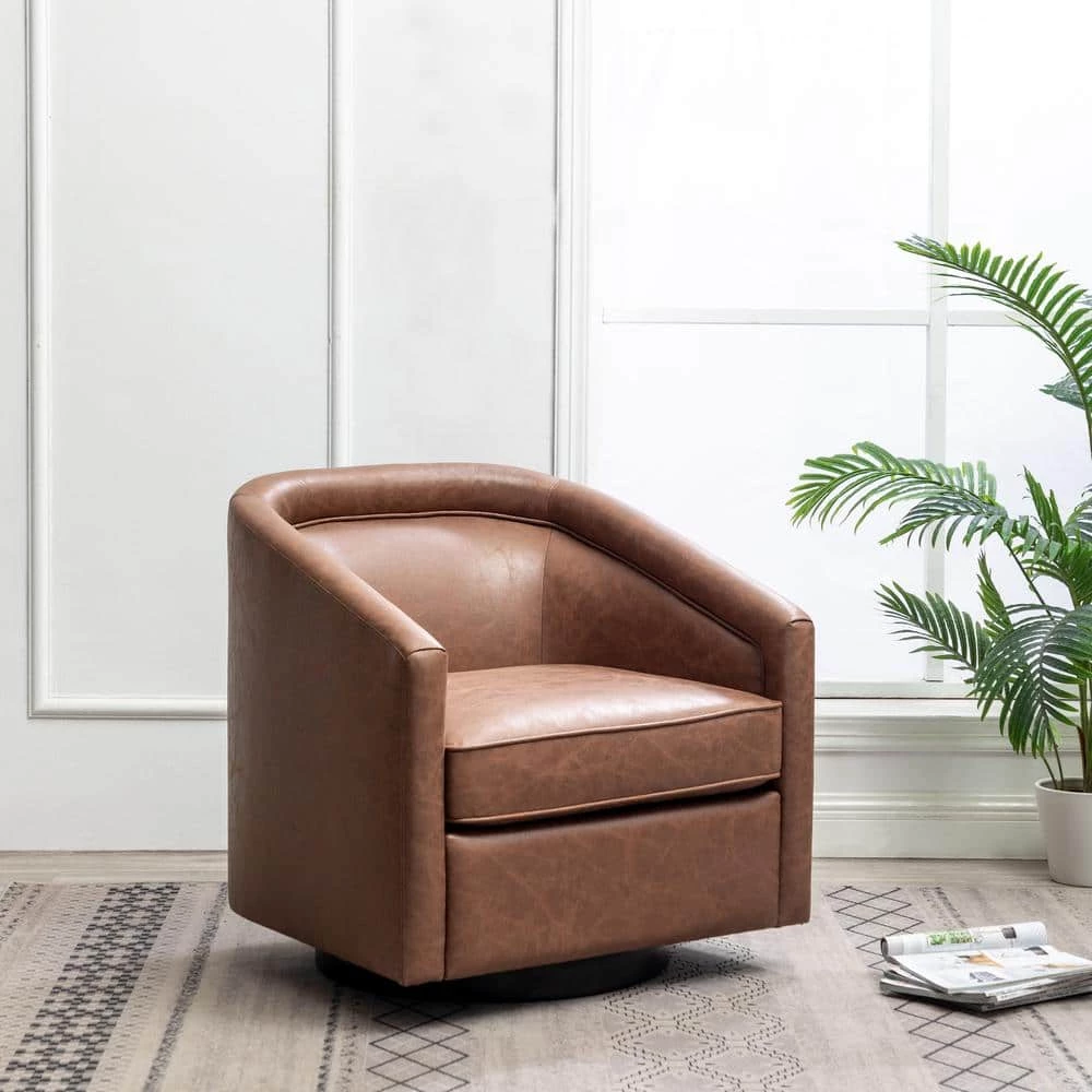 Brown Faux Leather Barrel Swivel Chair by ELUXURY 7 Brown Faux Leather Barrel Swivel Chair by ELUXURY - Image 5