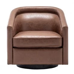 Brown Faux Leather Barrel Swivel Chair by ELUXURY