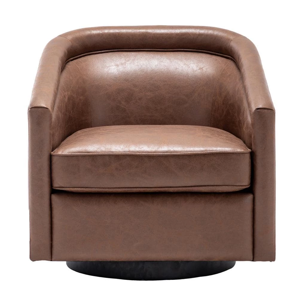 Brown Faux Leather Barrel Swivel Chair by ELUXURY 3 Brown Faux Leather Barrel Swivel Chair by ELUXURY