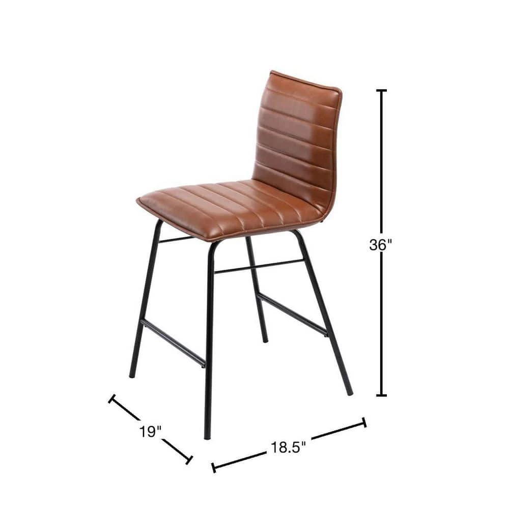 24.2 in. Seat Height Brown Faux Leather Modern Counter Stool with Horizontal Channel Tufting by ELUXURY 5 24.2 in. Seat Height Brown Faux Leather Modern Counter Stool with Horizontal Channel Tufting by ELUXURY - Image 3