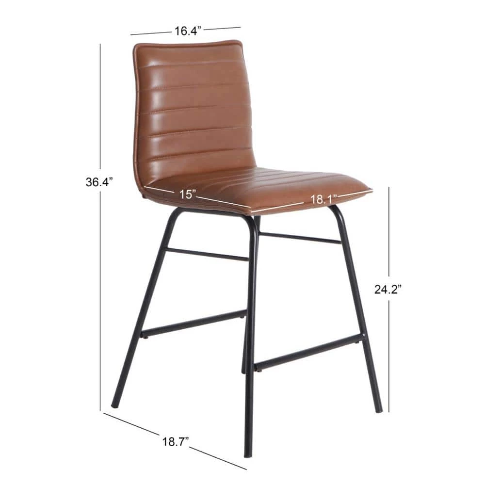 24.2 in. Seat Height Brown Faux Leather Modern Counter Stool with Horizontal Channel Tufting by ELUXURY 9 24.2 in. Seat Height Brown Faux Leather Modern Counter Stool with Horizontal Channel Tufting by ELUXURY - Image 7