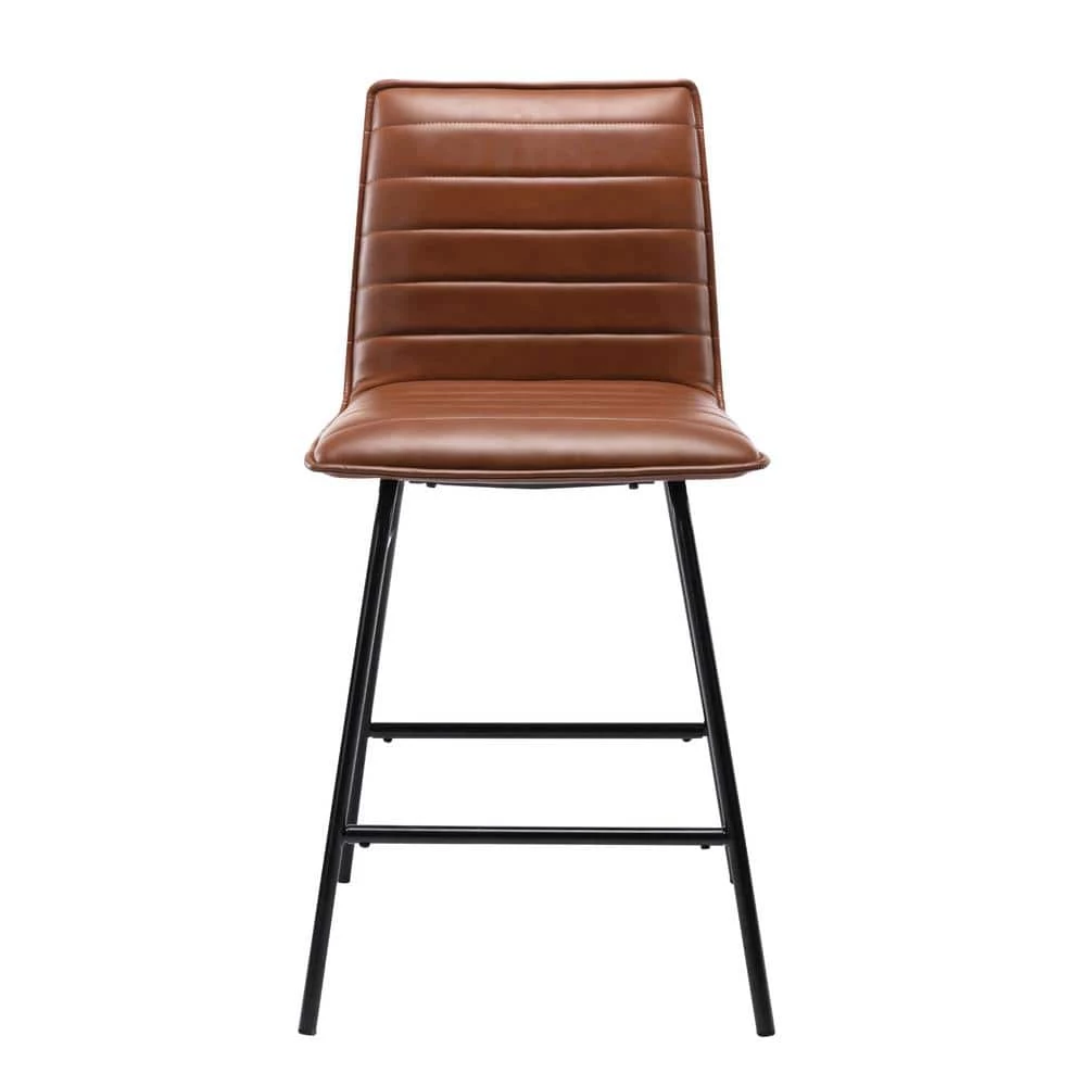24.2 in. Seat Height Brown Faux Leather Modern Counter Stool with Horizontal Channel Tufting by ELUXURY 8 24.2 in. Seat Height Brown Faux Leather Modern Counter Stool with Horizontal Channel Tufting by ELUXURY - Image 6
