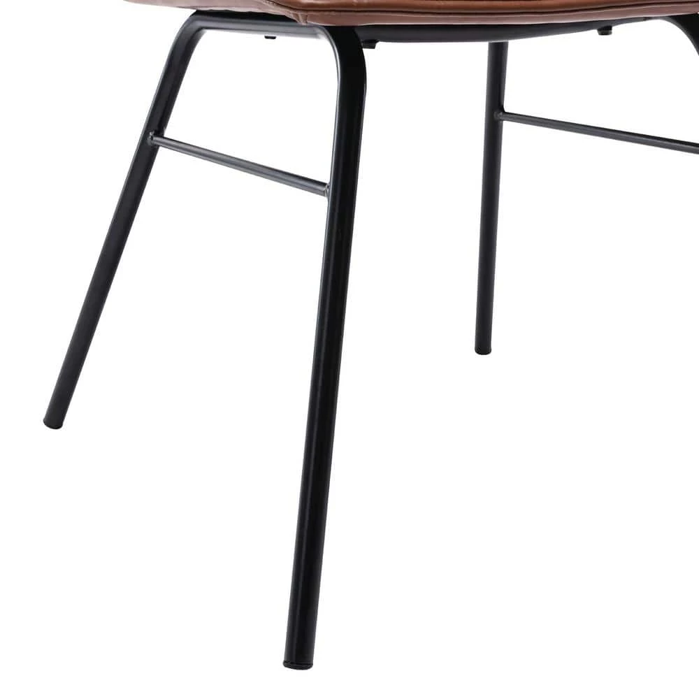 Brown Faux Leather Modern Dining Chair with Horizontal Channeling by ELUXURY 4 Brown Faux Leather Modern Dining Chair with Horizontal Channeling by ELUXURY - Image 3