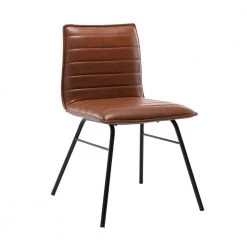 Brown Faux Leather Modern Dining Chair with Horizontal Channeling by ELUXURY