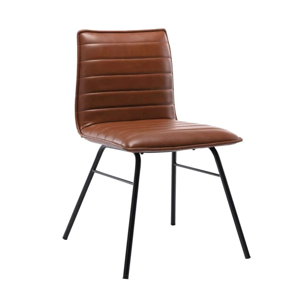 Brown Faux Leather Modern Dining Chair with Horizontal Channeling by ELUXURY 2 Brown Faux Leather Modern Dining Chair with Horizontal Channeling by ELUXURY