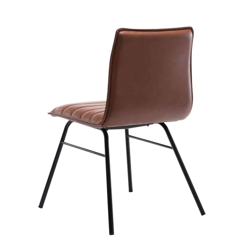 Brown Faux Leather Modern Dining Chair with Horizontal Channeling by ELUXURY 5 Brown Faux Leather Modern Dining Chair with Horizontal Channeling by ELUXURY - Image 4