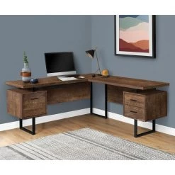 71 in. Home Office Right/Left Facing L Shape Computer Desk, Brown by Monarch Specialties -Nexera Sales Store brown monarch specialties computer desks vm 7309 31 1000