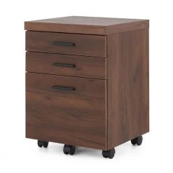 Brown Spacious 3-Drawer Home Office Rolling Filing Cabinet by Monarch Specialties
