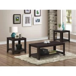 3-Piece 42 in. Cappuccino Large Rectangle Wood Coffee Table Set with Shelf by Monarch Specialties -Nexera Sales Store cappuccino monarch specialties coffee tables hd7990p 31 1000