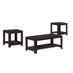 3-Piece 42 in. Cappuccino Large Rectangle Wood Coffee Table Set with Shelf by Monarch Specialties